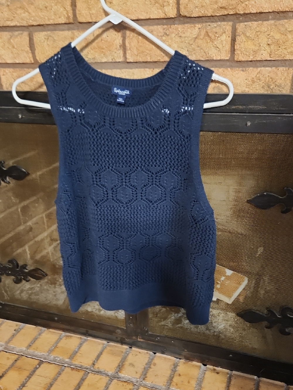 Splendid Navy Crochet Knit Tank Top